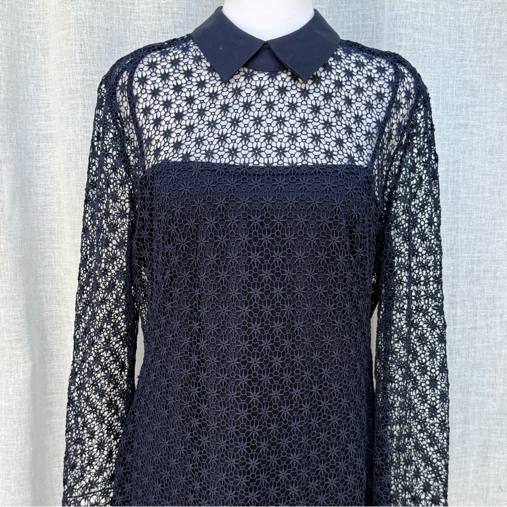 Lauren Ralph Lauren navy blue lace floral under slip long sleeve dress - Picture 4 of 11